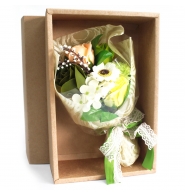 Bouquet flores jabón en caja - verde