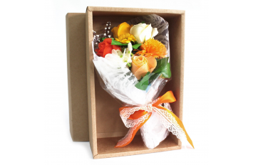 Bouquet flores jabón en caja - naranja