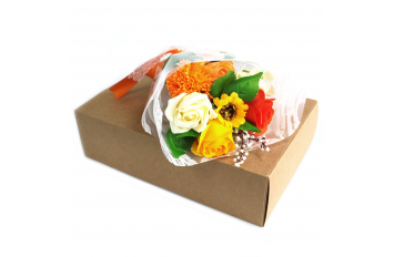 Bouquet flores jabón en caja - naranja