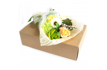 Bouquet flores jabón en caja - verde