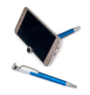 Bolígrafo-soporte móvil azul con borra-huellas pantalla