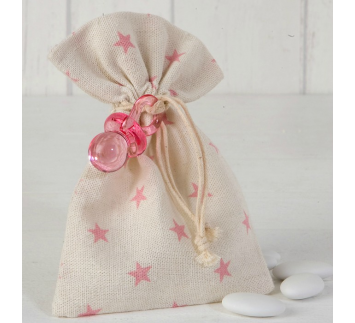 Bolsa algodón estrellas rosas chupete