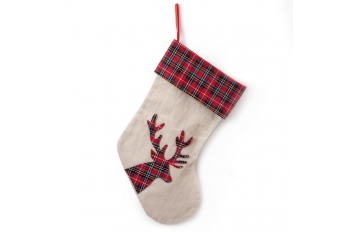 Calcetín 35cm ciervo navideño cuadros escoceses