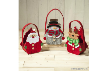 Cesta de fieltro jersey Santa Claus /muñeco de nieve y reno