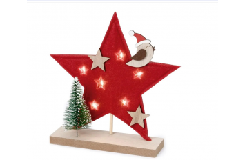 Estrella de fieltro 20cm. con base madera 6 LEDS