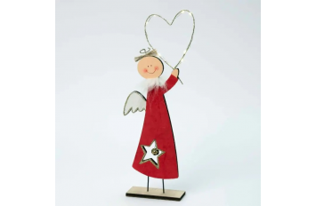 Figura de madera Ángel terciopelo rojo con led