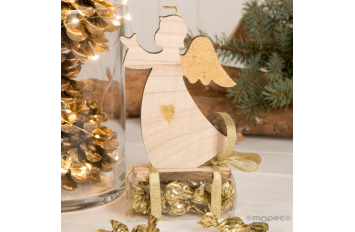 Figura madera ángel con detalles dorados y 12 croki-choc