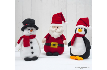 Figura Papa Noel, muñeco de nieve y pingüino