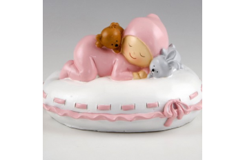 Figura para pastel + hucha bebé almohada rosa