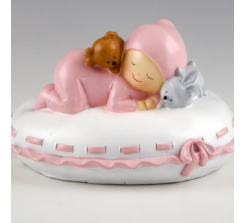 Figura para pastel + hucha bebé almohada rosa