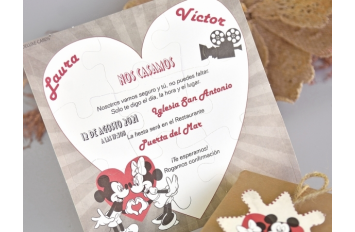 Invitación de boda puzzle Minnie y Mickey