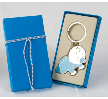 Llavero bebé Pit gateando con caja regalo azul adornado