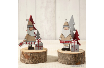Papa Noel de madera con base tronco redondo