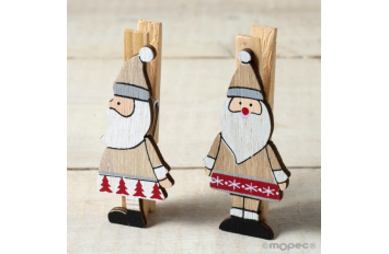 Pinza de madera en forma Papa Noel rústico
