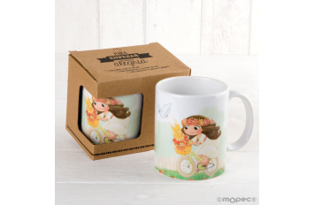 Taza cerámica niña Comunión en bici con caja regalo