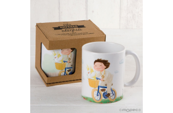 Taza cerámica niño Comunión en bici con caja regalo